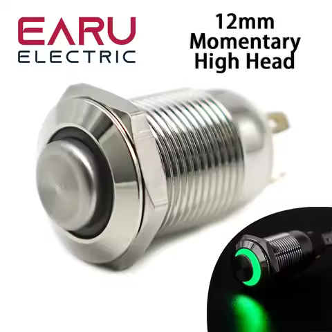 12mm High Round Waterproof Momentary Stainless Steel Metal Push Button Power Switch LED Light Shine 