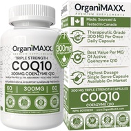 OrganiMAXX CoQ10 Supplement – Coenzyme Q10 300mg Per Capsule, Triple Strength Formula, Non-GMO, Q10 