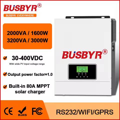 BUSBYR 3000W 3.2KVA hybrid solar inverter 3KW 24V 220V pure sine wave inverter MPPT 80A solar contro
