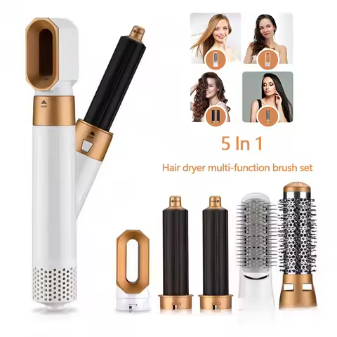 Hairdresser 5-in-1 Hair Clip Curler Hot Air Comb Automatic Curling Comb Straight Hair Comb, Hair Dry