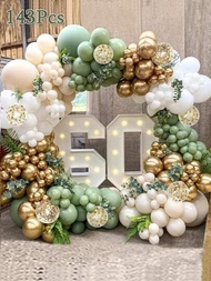 Kit de decoración para fiesta de ducha bohemia de 143 piezas con guirnalda de globos de color verde aguacate y macaron, decoración de fiesta de cumpleaños y bodas con suministros de látex