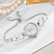 Jam Tangan Gelang Wanita Mewah Strap Kristal Bentuk Love Model Serut Terbaru 2024 Free Box