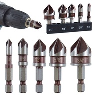 5PC 82 Degree Hex Shank 5 Flute Chamfer Mill Deburring Bit