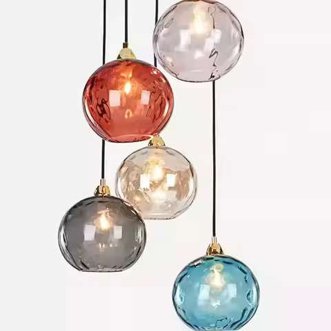 Nordic Modern Colored Water Ripple Glass Cover Long-line Small Pendant Lamp Bedroom Bedside Dining R