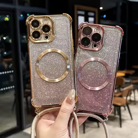 For Xiaomi POCO F7 F7Pro F6 Pro Ultra Case Magnetic Color Plating Crossbody Lanyard Bling Clear Soft