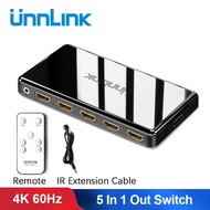 Unnlink Splitter HDMI 2.0 Switch UHD 4K 60Hz HDCP 2.2 5 In 1 Out IR Remote For XBOX One S PS4 Pro Smart Led Tv Mi Box