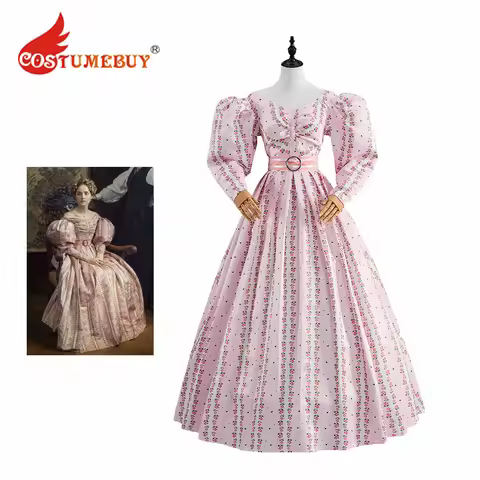 Gentleman Jack Costume Ann Walker Cosplay Pink Printed Floral Dress Puff Sleeves Gown Victorian Dres
