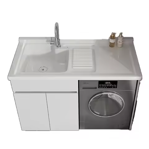 Honeycomb Aluminum Balcony Laundry Cabinet with Integrated Sink and Washboard for Drum Washing Machi