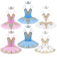 Yhong Girls Skirted Leotards Ballet Dance Tutu Princess Dress with Headwear Suspender Skirt With V N