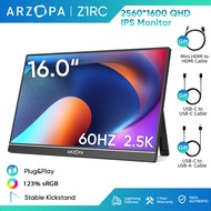 ARZOPA Z1RC - 16" 2.5K Portable Monitor 2560x1600 QHD IPS Display 123% sRGB with Built-in Stand USB-