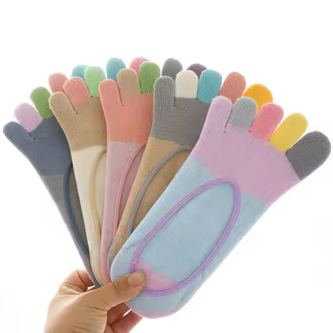 5 Pairs Fashion Invisible Low Cut Five Toe Socks Young Women Girls Breathable Anti-friction No Show 