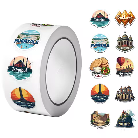 1Roll(500Pcs) Country where Europe meets Asia Turkey Cities Stickers 2.5cm/1.0'' 10 Designs Decals D