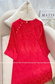 [SẴN HÀNG] Áo Dài Gấm Thanh Liễu Cách Tân Cổ Tròn Dáng Suông Đính Ngọc Mẫu Mới Tết - Mã G02