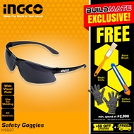 BUILDMATE Ingco Safety Goggles (Wide Visual) Lightweight Eye Protection Googles Work Glasses, Constr