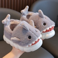 Children's Bag Heel Shark Cotton-padded Shoes 2023 Autumn and Winter New Boys' Home Indoor Non-Slip Winter Shoes Baby Thickened Woolen Slippers