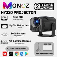 MONOZ HY320 Projector Native 1080p 4K HD | Auto Keystone | 10000 Lumens | Menyokong WiFi6 Dan BT5.0 