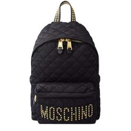 義大利 Moschino 菱格防潑水材質鉚釘字母大容量後背包