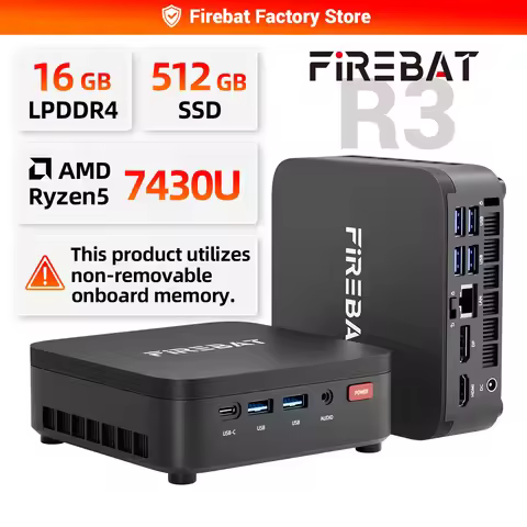 FIREBAT R3 MINI PC AMD Ryzen 5 7430U 6C/12T MAX 4.3GHz 16GB LPDDR4 RAM 512GB SSD WIFI6 BT5.2 Windows