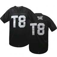 Men's #T8 Black American Football Jersey, MCRAE Embroidered Design, Classic Retro Mesh Loose V-Neck