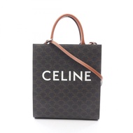 CELINE 小號筆電 Cabas Triomphe 兩用手袋 帆布皮革 棕色 二手