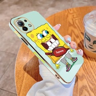 For Xiaomi Mi 11 Lite NE 5G 11T Pro Luxury Plating TPU Softcase Cartoon SpongeBob SquarePants Back Cover Shockproof Phone Casing