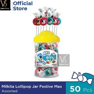 Terlaris (per1 Toples Isi 50pcs) Milkita Lollipop Jar Assorted Festive Max - Toples Permen Lolipop M
