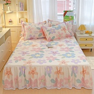 Dansunreve Pure Cotton Bedsheet with skirt 40cm Height Floral Bedskirt Skin-friendly Breathable Matt
