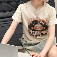 TUSHIT Store "Malaysia-Made 2024 Girls Pure Cotton Cartoon T-Shirts in Various Sizes for Summer"