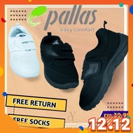 100% Original PALLAS 0165 Black Shoe | Kasut Sekolah PALLAS  Hitam  Putih / Pallas Single Velcro Str
