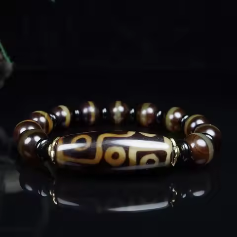 Tibetan Dzi Agate Bracelet Men Women Fine Jewelry Genuine 9 Eye Tibetan Old Agate Dzi Buddha Beads B