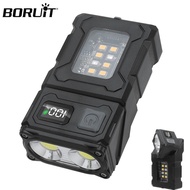 BORUiT 180° Rotatable LED Flashlight Keychain Light USB Rechargeable Torch with Magnet Power Display