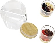 3.4 oz Double Compartment Condiment Container with Bamboo Lids, Leakproof Reusable Salad Dressing Co