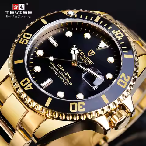 Fashion Brand Tevise Luxury Gold Calendar Waterproof Full Stainless Steel Men Automatic Mechanical B