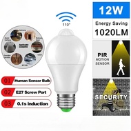 Smart Radar Motion Sensor Light Bulb 12W E27 Auto On Off Super Bright LED Lamp For Hallway Stairs