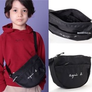 全新 Agnes b 黑色 小b 刺繡 輕量 尼龍 防潑水 肩背包 斜背包 側背包 正品 小包 日本限定 兒童版 二用包