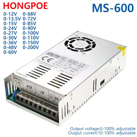 600W Switching Power Supply 0-12V 13.5V 24V 36V 48V 60V 72 85 90 100 110 150 200 V Voltage Adjustabl