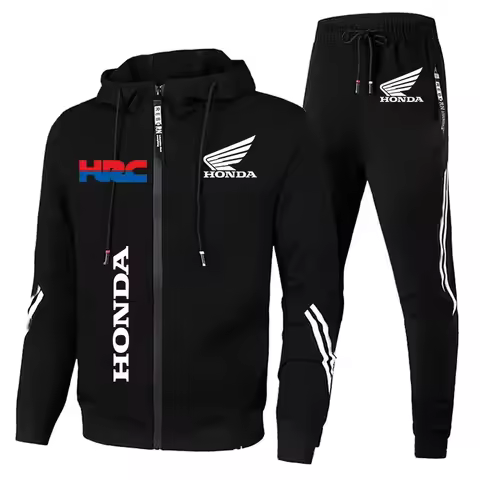 H New Honda Tracksuit Men's Clothing Honda HRC Logo Print Sweat Suits Zip Hoodies+Pants 2 Piece Sets