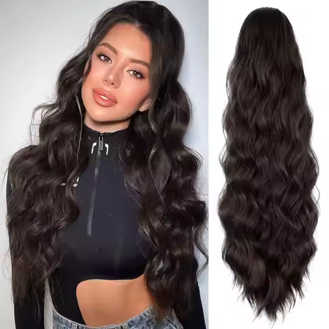 18/26/30 Inch Long Wavy Drawstring Ponytail for Women Brown Pony Tail Hair Extension Synthetic for e