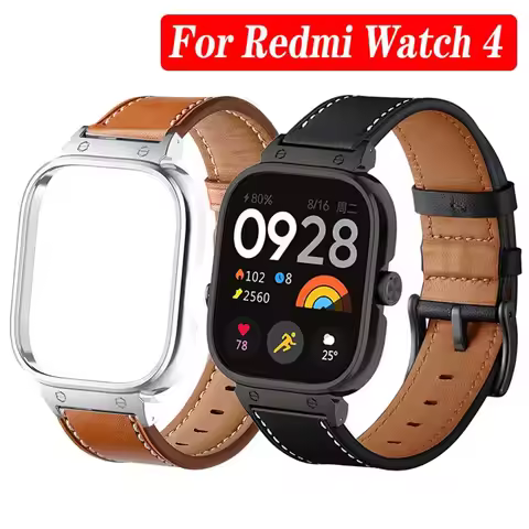 For Xiaomi Redmi Watch 4 Smart Watch Leather Strap Metal Protective Cover For Redmi Watch4 Bracelet 