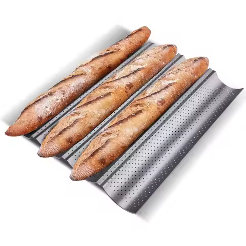 Baguette Bread Pan Nonstick for French Bread Baking Heat Resistant Perforated 4 Loaves Loaf Bake Mol
