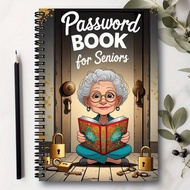 1pc 5.5x8.3in Cartoon Spiral Password Book For Seniors - Lock Design Notebook With Elderly Character