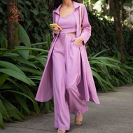fulaide- 3 Pcs/Set Autumn Tops Pants Coat Set Spaghetti Strap Vest Business Sleeveless Vest Long Jac