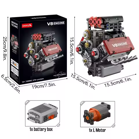 NEW G8909 478pcs V8 Engine Technical Building Blocks With L Motor Car Model Assembly Bricks Educatio