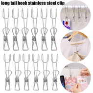 Stainless Steel Clothes Pegs/ Multipurpos Bathroom Towel Hook Clip/ Kitchen Organizer Pegs Clothing Socks Metal Clamp/ Long Tail Clip Hanger with Hook To Dry Clothes