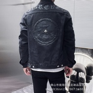 Chrome Hearts Chrome Hearts Chrome Hearts Embroidered Patch Leather Denim High-Work Washed Jacket