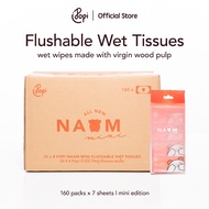 160 pek Popi Naam Mini Tisu Basah Tandas | Gentle Flushable Wet Tissues, w/ Tea Tree, Chamomile & Al