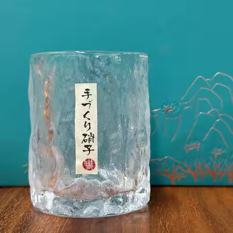 Japanese Style Glacier Textured Glass Tumbler Handmade Clear Drinking Cup for Whiskey Coffee Juice W