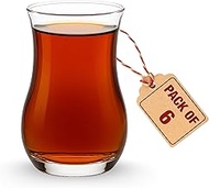 Turkish Tea Glass Set of 6, Slim Waist Design, Thick Sole to Retain Heat, 120ml (4oz), Authentic Tur