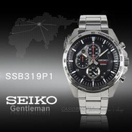 CASIO 時計屋 SEIKO精工 SSB319P1 競速三眼男錶 不鏽鋼錶帶 黑 防水100米