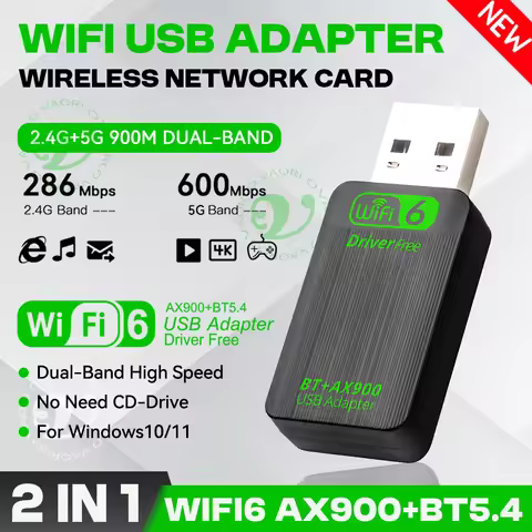 AX900 WIFI6 USB Adapter 2 IN 1 Bluetooth 5.4 Dual Band 2.4G&5G 900Mbps WiFi 802.11AX Wireless Card R